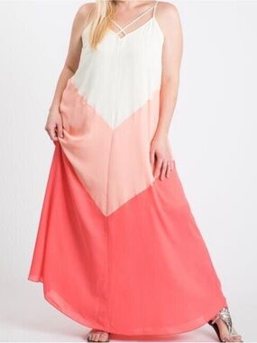 Sleeveless Colorblock Maxi Dress — Pink & Cream